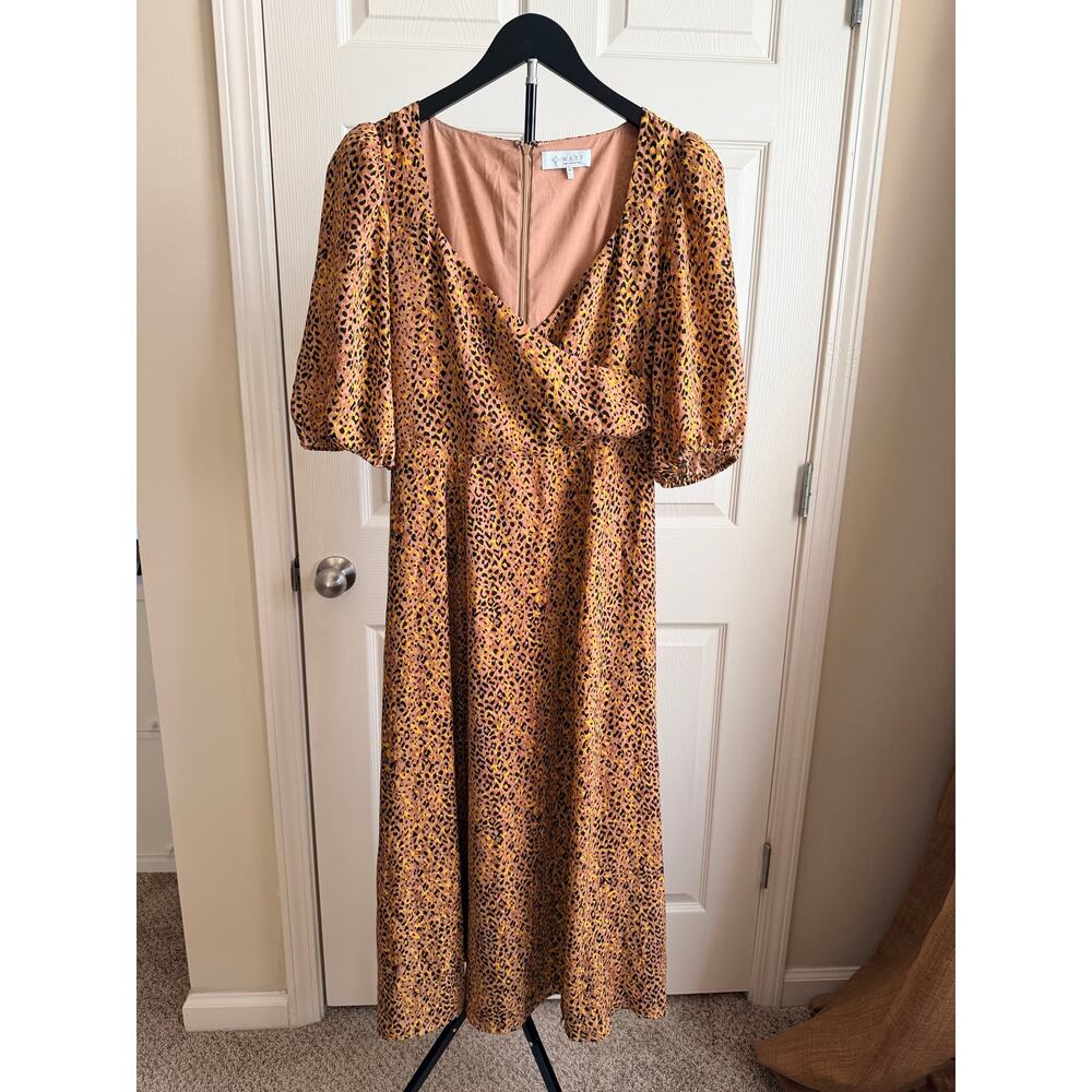 WAYF leopard print V-neck puff sleeve dress M